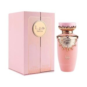 Frasco rosa e dourado luxuoso do perfume árabe feminino Lattafa Haya 100ml