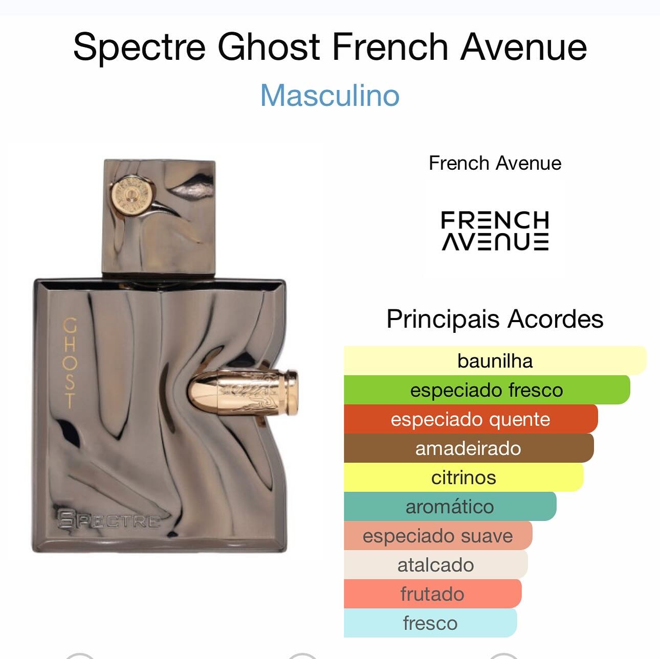 Frasco elegante do perfume árabe unissexo French Avenue Spectre Ghost 100ml