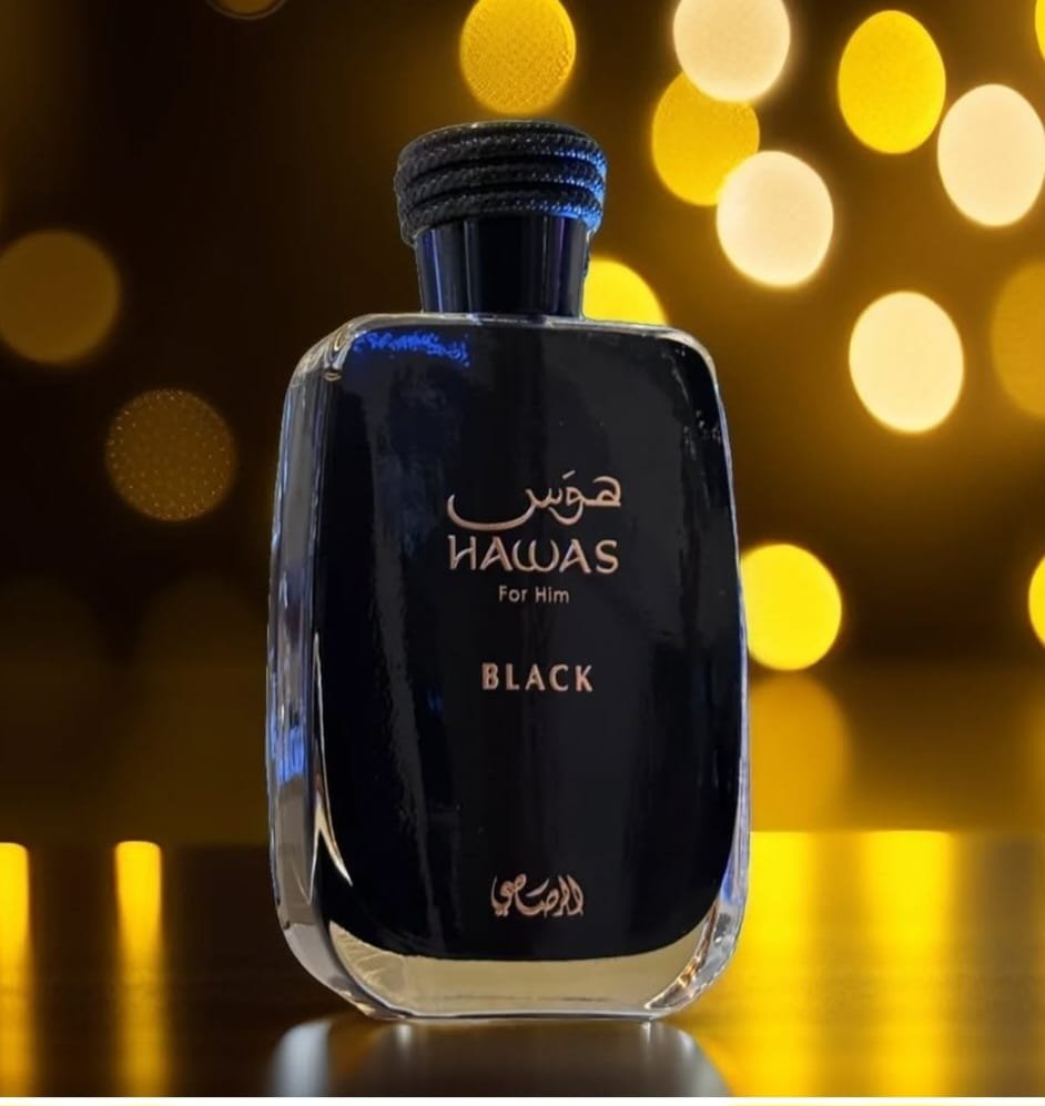 Frasco preto do perfume árabe masculino Rasasi Hawas Black 100ml