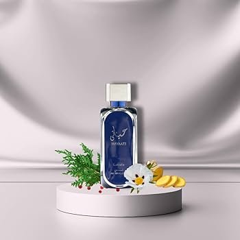 Frasco azul do perfume árabe Lattafa Hayaati Al Maleky 100ml