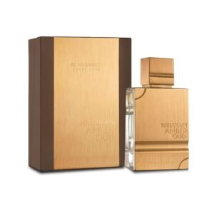 Frasco dourado do perfume árabe Haramain Amber Oud Gold Edition 100ml