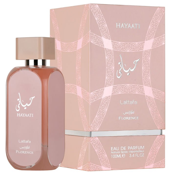 Frasco do perfume árabe feminino Lattafa Hayaati Florence 100ml