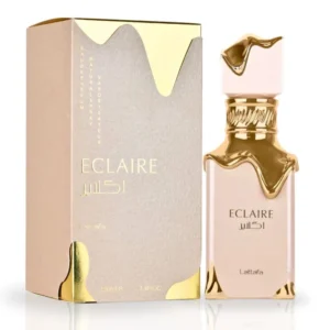 Frasco elegante do perfume árabe gourmand Lattafa Eclaire 100ml