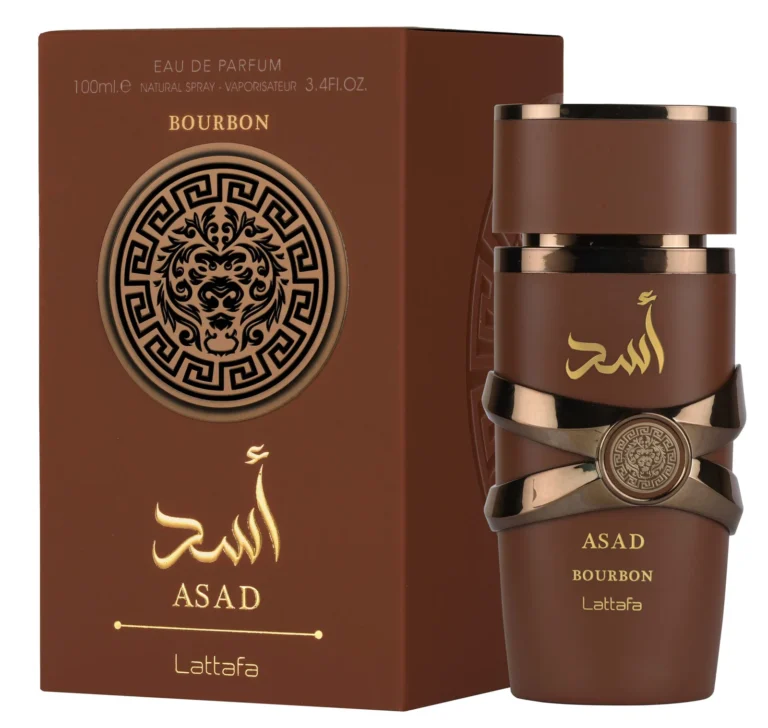 Caixa oficial do perfume Lattafa Asad Bourbon 100ml.