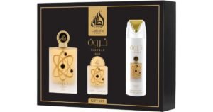 Embalagem coffret Lattafa Pride Tharwah Gold — presente perfume árabe feminino