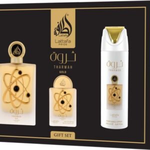 Embalagem coffret Lattafa Pride Tharwah Gold — presente perfume árabe feminino