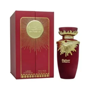 Frasco borgonha e dourado luxuoso do perfume árabe feminino Lattafa Sakeena 100ml