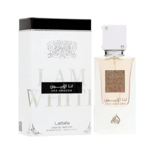 Frasco branco e dourado do perfume árabe unissexo Lattafa Ana Abiyedh White 100ml