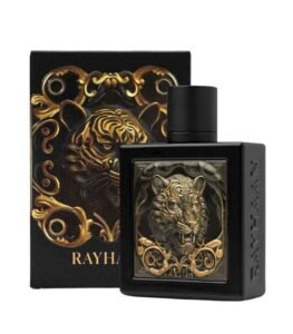 Caixa oficial elegante com design de tigre do perfume Rayhaan Tiger 100ml.