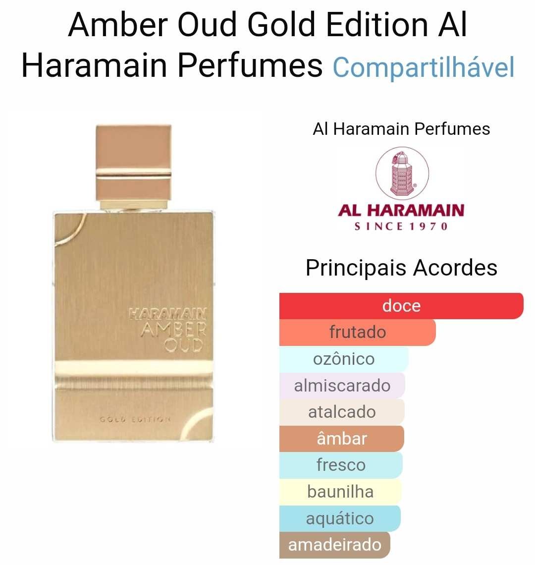 Frasco dourado do perfume árabe Haramain Amber Oud Gold Edition 100ml