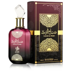 Frasco com tampa rosa do perfume árabe feminino Al Wataniah Sabah Al Ward 100ml