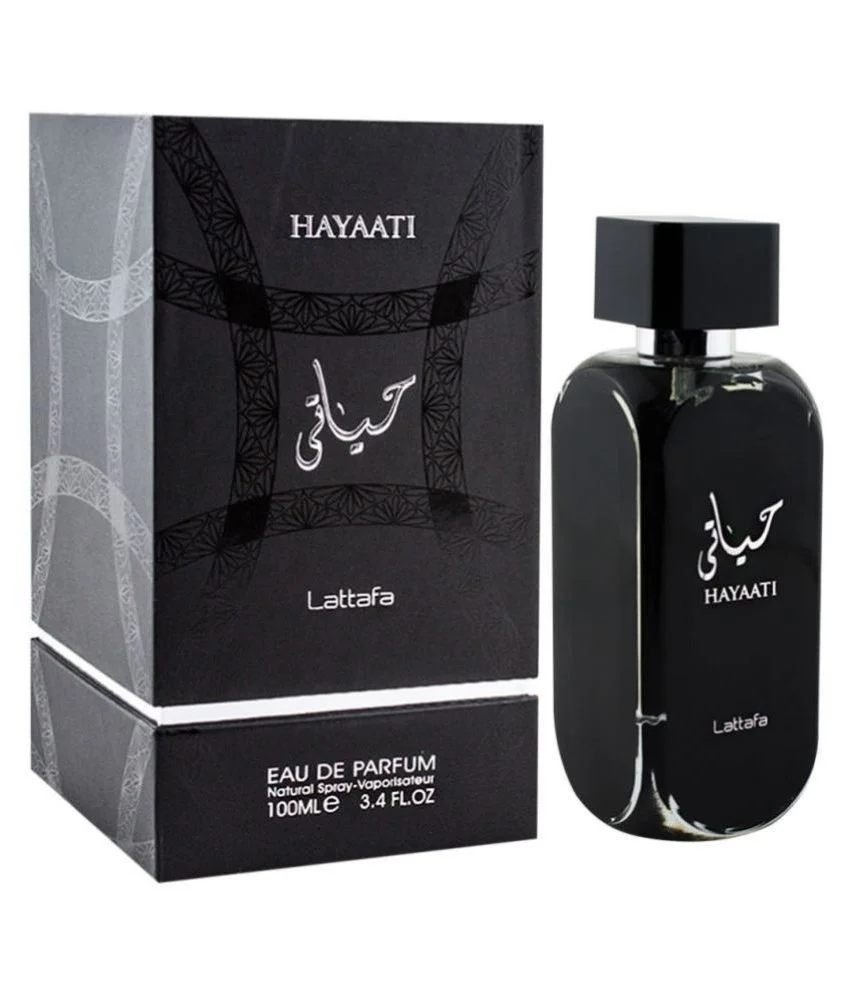 Frasco preto do perfume árabe masculino Lattafa Hayaati 100ml