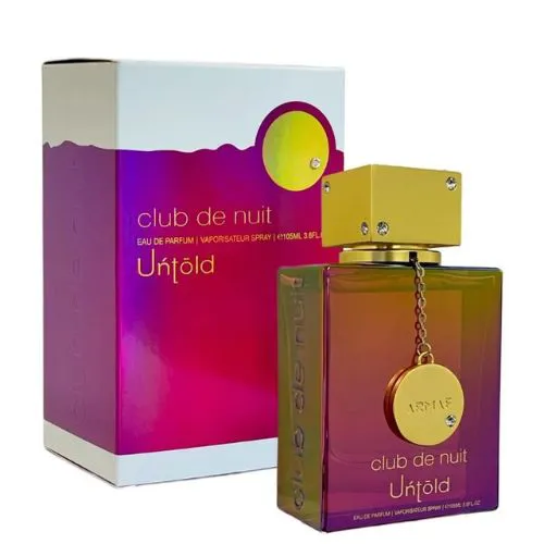 Frasco holográfico e cromado do perfume árabe unissexo Armaf Club de Nuit Untold 105ml
