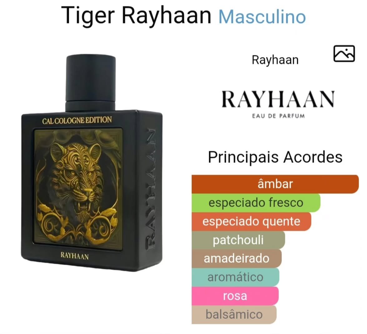 rasco do perfume árabe masculino Rayhaan Tiger EDP 100ml