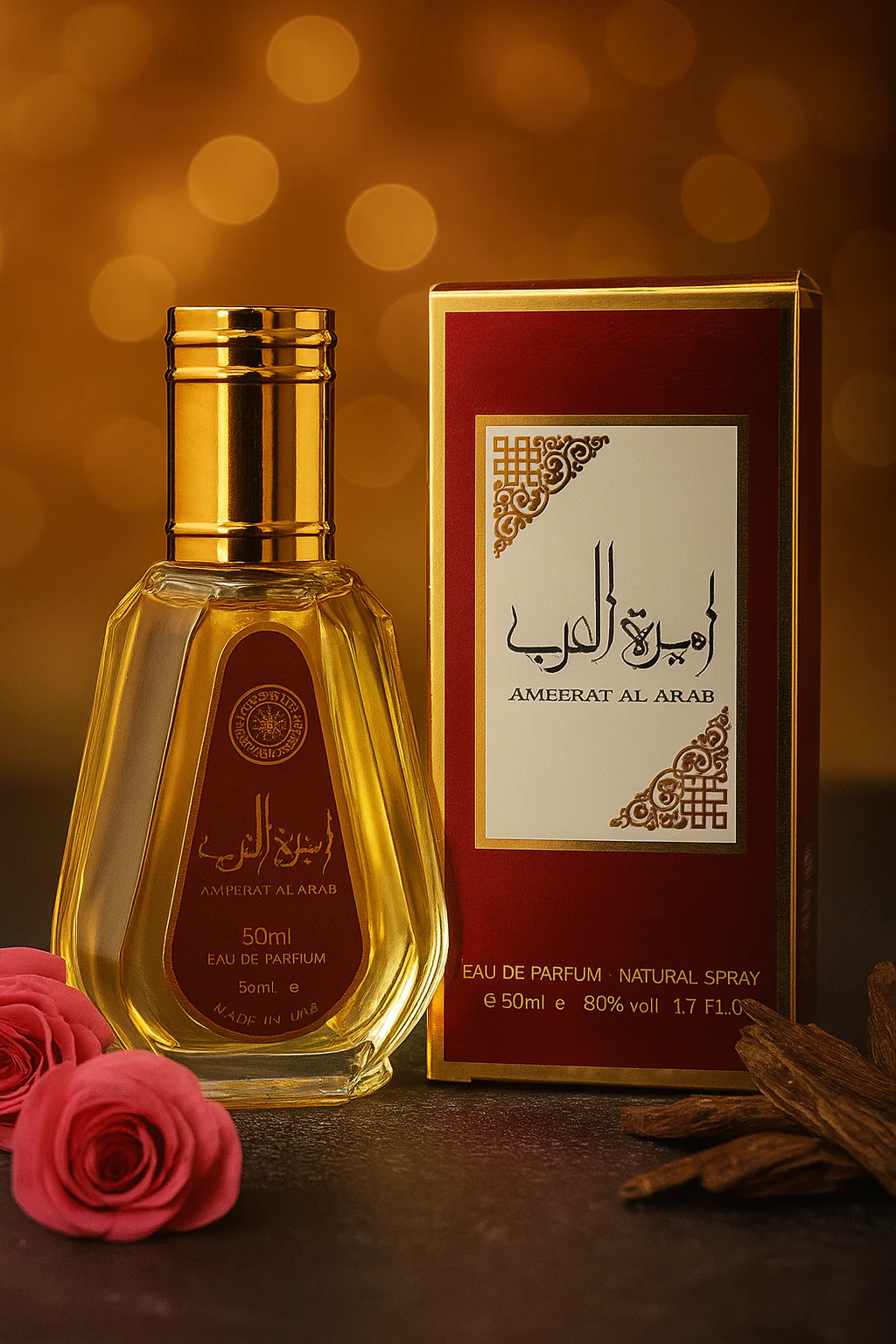 Frasco de vidro elegante com líquido rosa do perfume feminino Ayat Ameerat Al Arabia 50ml