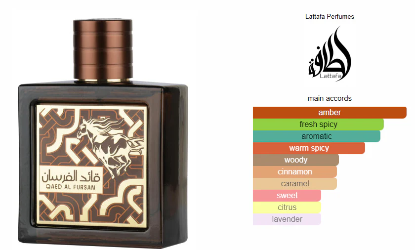 Frasco elegante do perfume árabe Lattafa Qaed Al Fursan Untamed 90ml