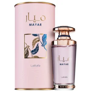Frasco rosa metalizado luxuoso do perfume feminino árabe Lattafa Mayar 100ml