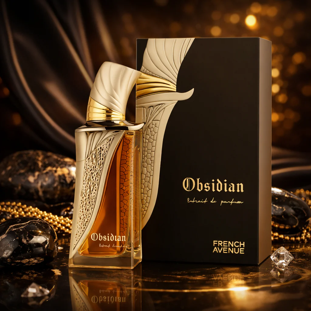 Frasco luxuoso do perfume árabe French Avenue Obsidian 100ml
