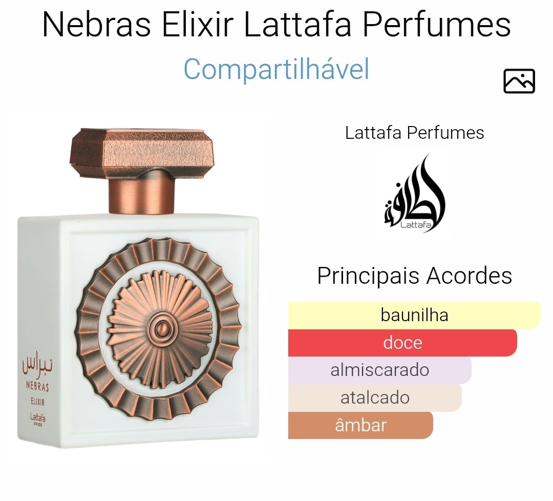 Frasco luxuoso do perfume árabe Lattafa Nebras Elixir 100ml com notas de baunilha e leite