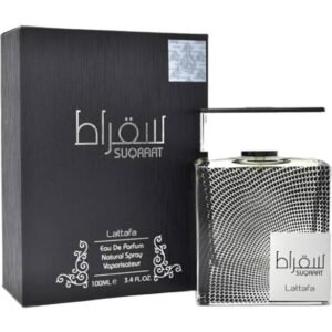 Frasco negro e elegante do perfume árabe masculino Lattafa Suqraat 100ml