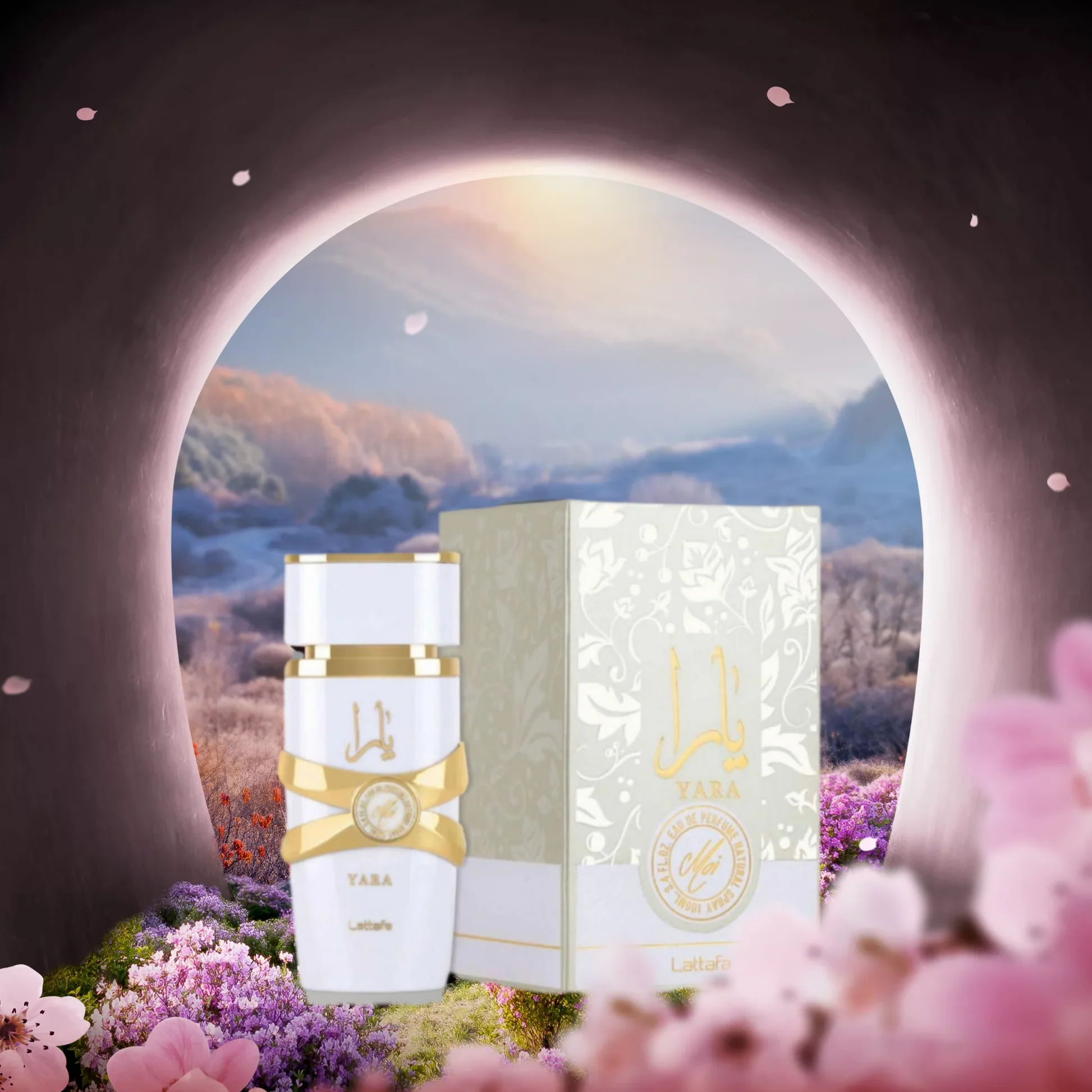 Frasco branco luxuoso do perfume feminino Lattafa Yara Moi 100ml com notas de caramelo