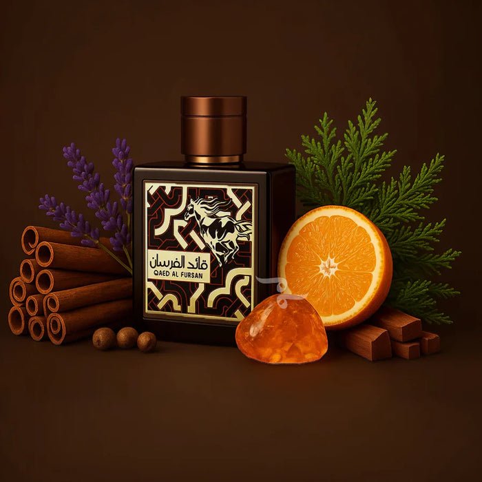 Frasco elegante do perfume árabe Lattafa Qaed Al Fursan Untamed 90ml