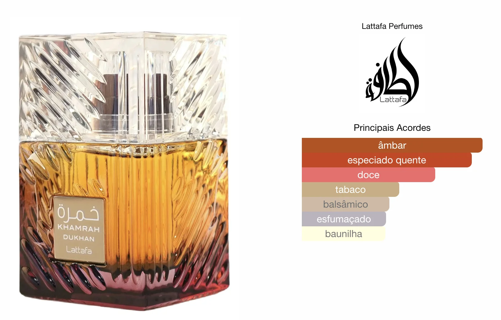 Frasco luxuoso do perfume árabe Lattafa Khamrah Dukhan 100ml