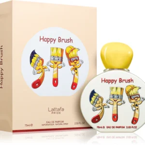 Perfume infantil Lattafa Kids Happy Brush 100ml frasco colorido com boneco