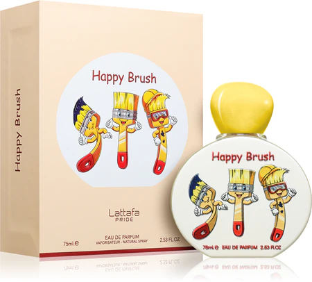 Perfume infantil Lattafa Kids Happy Brush 100ml frasco colorido com boneco