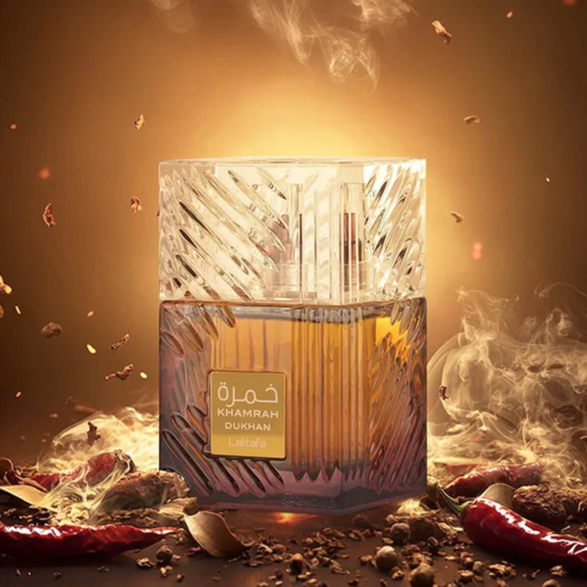 Frasco luxuoso do perfume árabe Lattafa Khamrah Dukhan 100ml