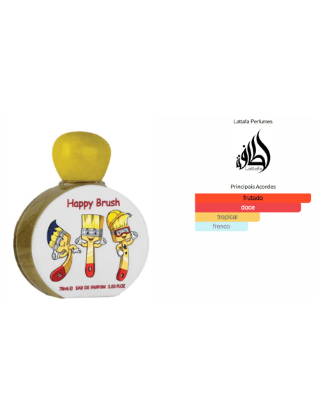 Perfume infantil Lattafa Kids Happy Brush 100ml frasco colorido com boneco