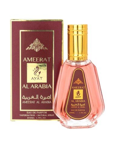 Frasco de vidro elegante com líquido rosa do perfume feminino Ayat Ameerat Al Arabia 50ml