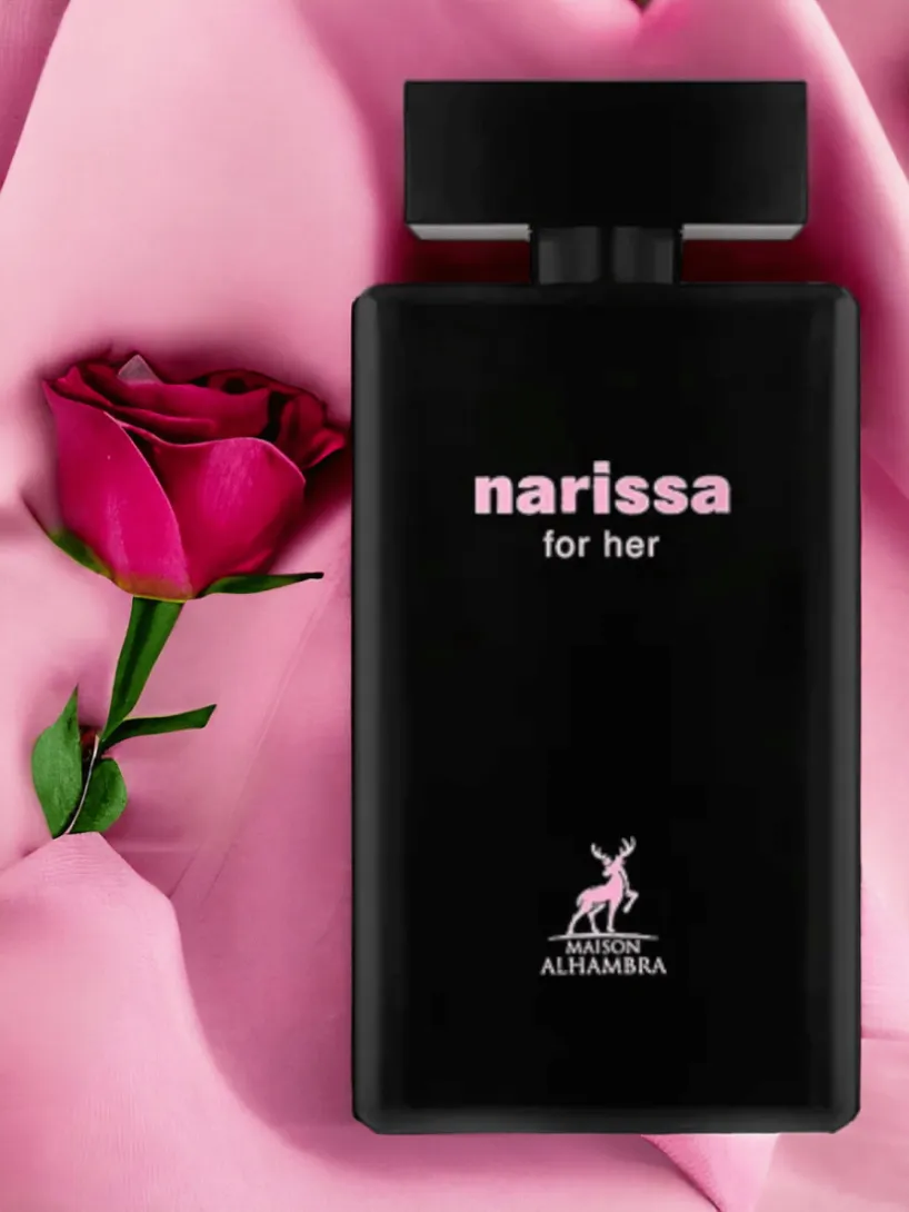 Frasco elegante do perfume feminino Maison Alhambra Narissa 100ml inspiração Narciso Rodriguez