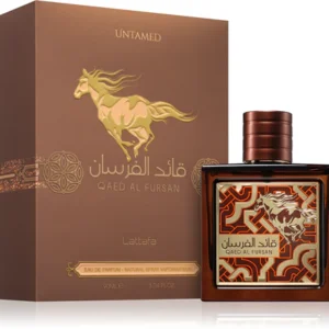 Frasco elegante do perfume árabe Lattafa Qaed Al Fursan Untamed 90ml