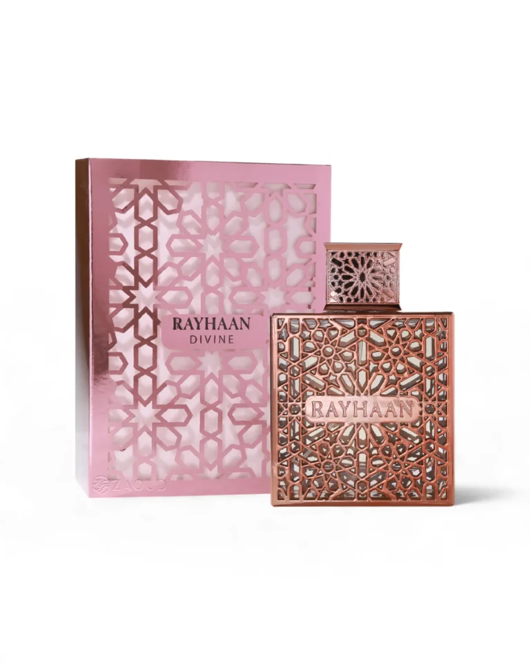 Frasco dourado luxuoso do perfume feminino Rayhaan Divine 100ml notas marinhas e merengue