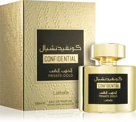 Perfume Lattafa Confidential Private Gold EDP 100ml inspirado no Tiziana Terenzi Kirkè