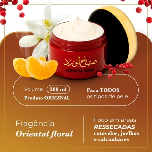 Textura suave e cremosa do hidratante feminino Sabah Al Ward.