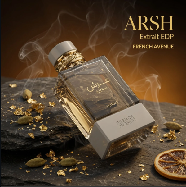 Perfume unissexo French Avenue Arsh Extrait num ambiente premium e luminoso