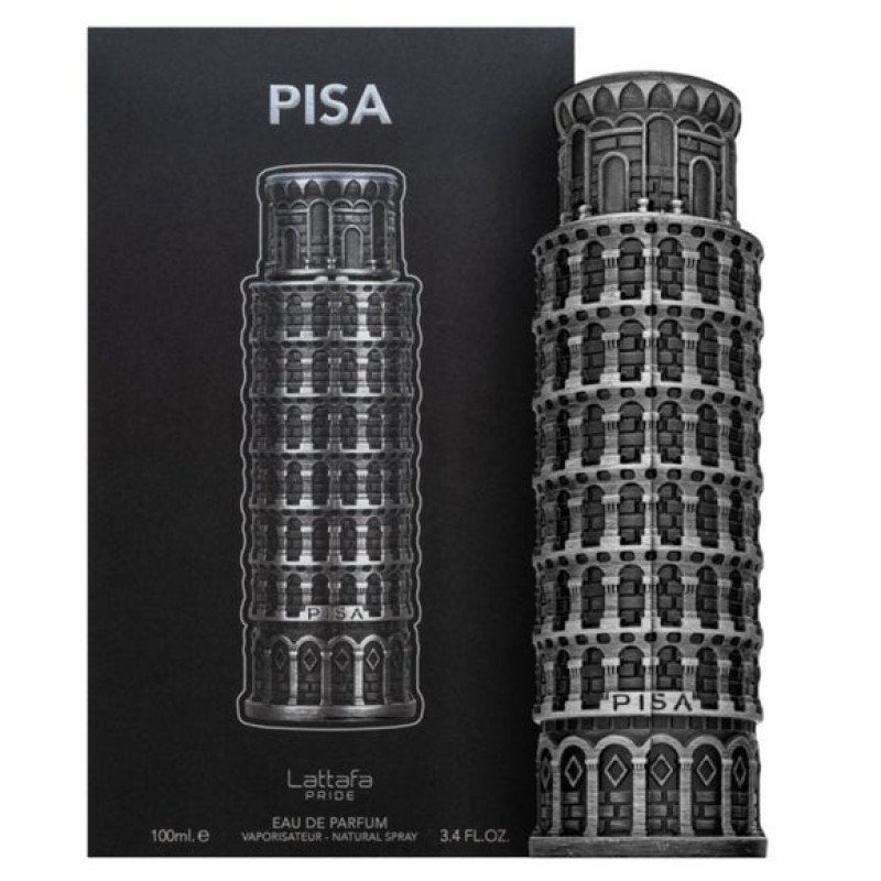 Frasco do perfume árabe cítrico amadeirado Lattafa Pride Pisa EDP