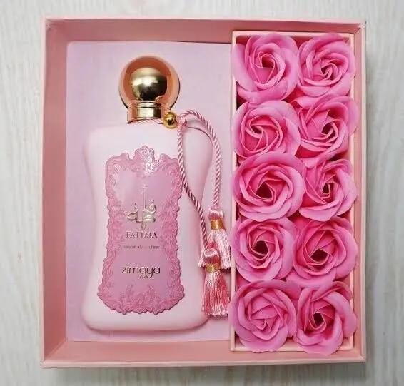 Perfume feminino Zimaya Fatima Pink num ambiente premium e romântico
