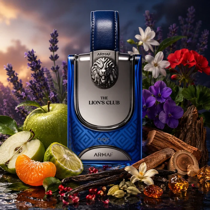 Perfume masculino Armaf The Lions Club Rugir num ambiente premium de toucador
