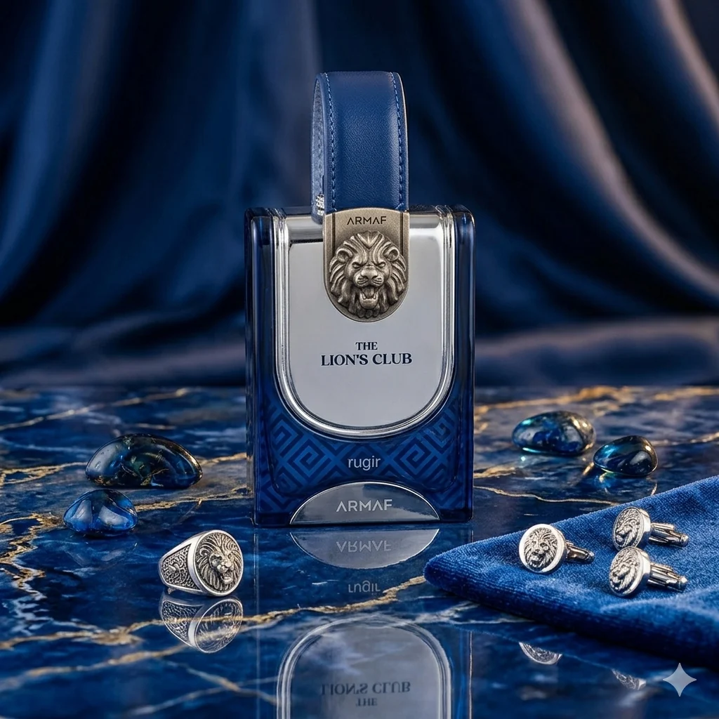 Detalhes do frasco e acabamentos do perfume Armaf The Lions Club Rugir