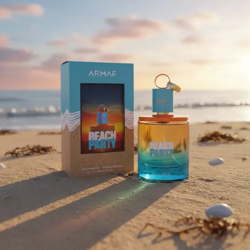 Perfume unissexo Armaf Beach Party num ambiente de praia e verão