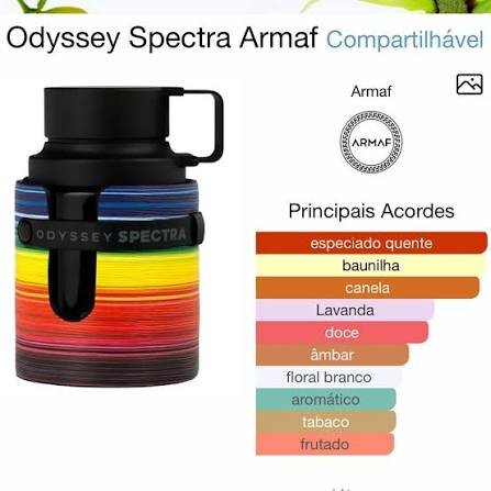 Pirâmide olfativa com notas de canela, maçã verde e tabaco do Odyssey Spectra