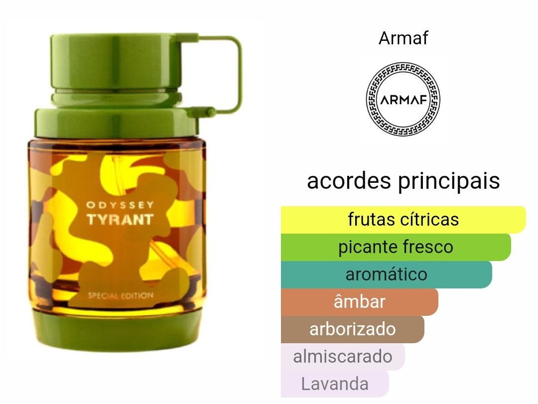 Pirâmide olfativa com notas de toranja, pimenta e ambroxan do Odyssey Tyrant