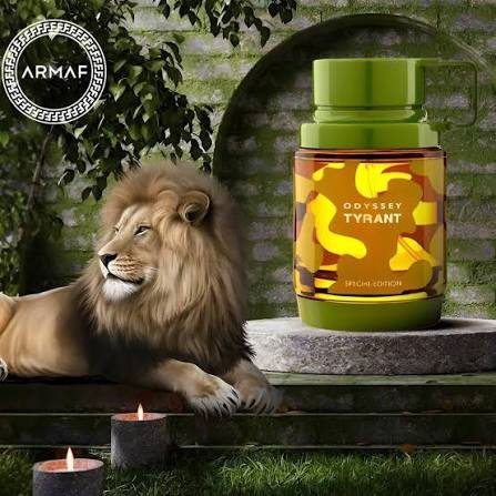 Perfume masculino Armaf Odyssey Tyrant num ambiente premium de toucador