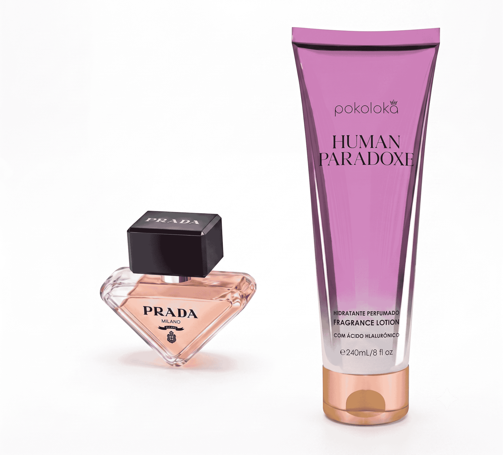 Inspirado na icônica fragrância Prada Paradoxe, da Prada, Luxury Human Paradoxe num ambiente premium de cuidado feminino