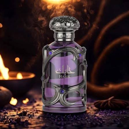 Detalhes da embalagem e frasco do perfume Lattafa Habik For Men