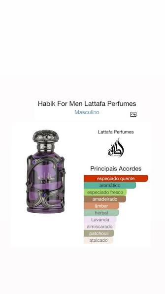 Pirâmide olfativa com notas de cardamomo, canela e fava tonka do Habik For Men