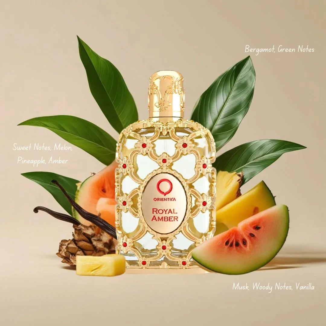 Frutas tropicais e notas gourmand inspiradoras do Orientica Royal Amber